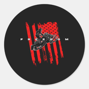 Snowmobile Sled Freedom Us Flag Adventure Winter S Classic Round Sticker