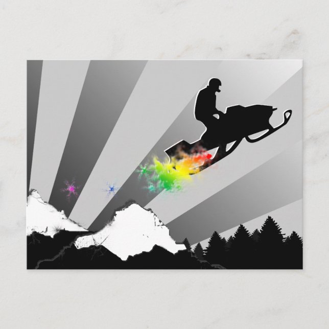 snowmobile. snow trail. postcard (Front)