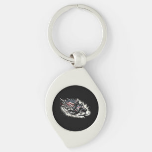 Snowmobile Snowmobiling Freedom Flag Long Sleeve Key Ring