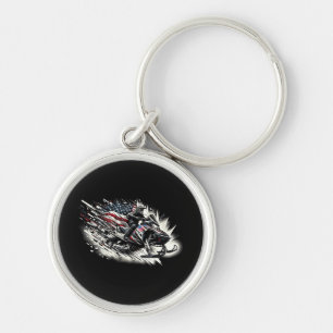 Snowmobile Snowmobiling Freedom Flag Long Sleeve Key Ring