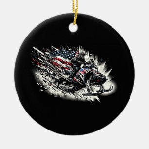 Snowmobile T Snowmobiling Freedom Flag Long Sleeve Ceramic Tree Decoration