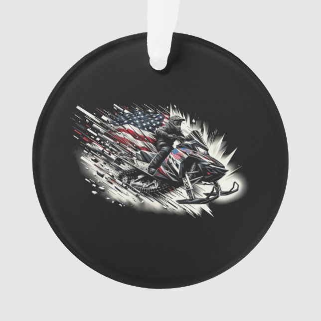 Snowmobile T Snowmobiling Freedom Flag Long Sleeve Ornament (Front)