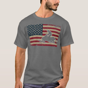 Snowmobile USA Flag Snow Sled Patriotic Snowmobili T-Shirt