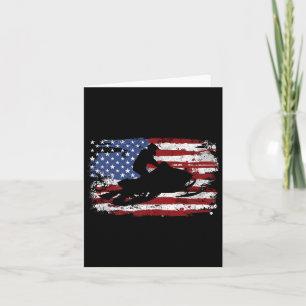 Snowmobile Vintage American Flag  Card