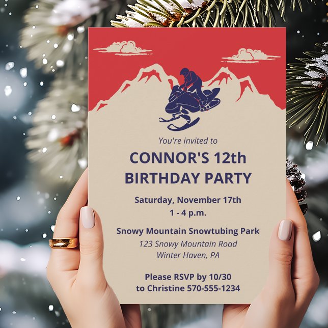Snowmobile Winter Themed Boys Birthday Party Invitation (Creator Uploaded)