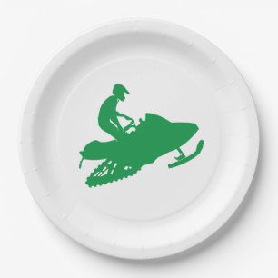 Snowmobiler in Green Paper Plate