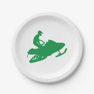 Snowmobiler in Green Paper Plate