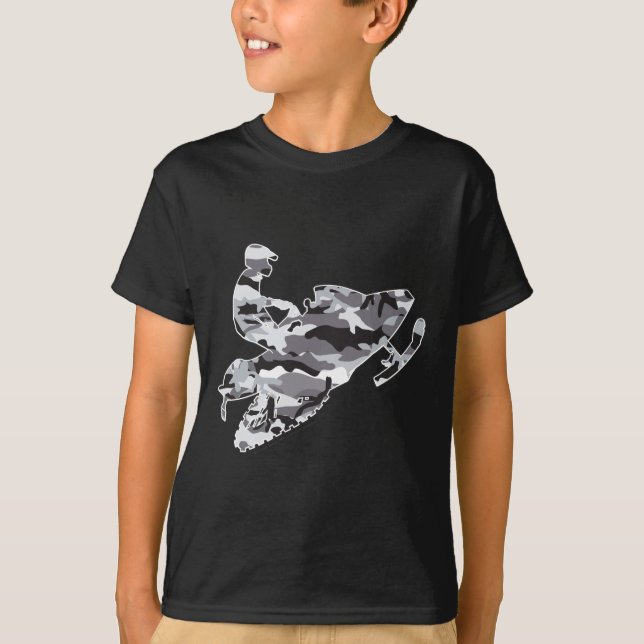 Snowmobiler in Grey Camouflage T-Shirt (Front)