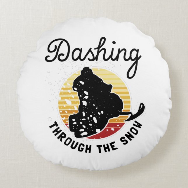 Snowmobiling - Dashing Through The Snow Round Cushion (Front)