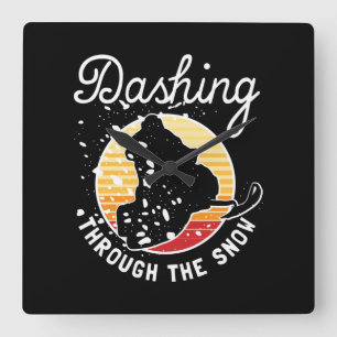 Snowmobiling - Dashing Through The Snow Square Wall Clock