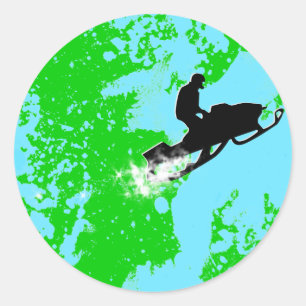 snowmobiling powder trail. classic round sticker
