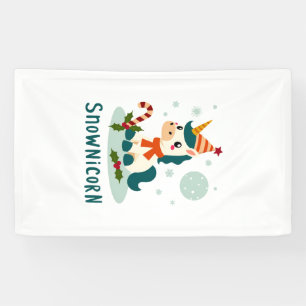 Snownicorn Cute Unicorn Snowman Christmas Girl T-S Banner