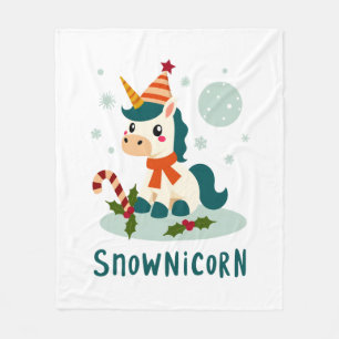 Snownicorn Cute Unicorn Snowman Christmas Girl T-S Fleece Blanket
