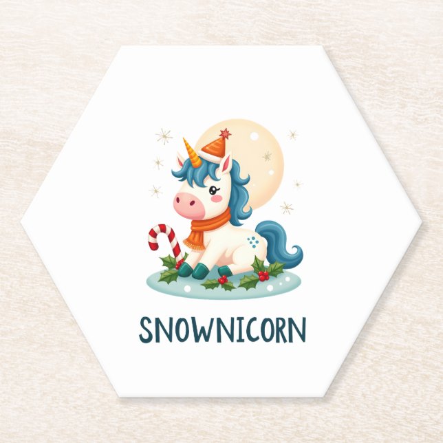 Snownicorn Cute Unicorn Snowman Christmas Girl T-S Paper Coaster (Front)