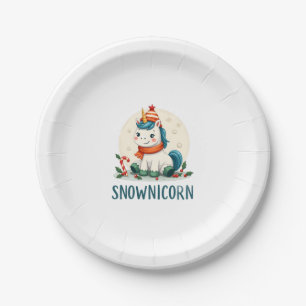 Snownicorn Cute Unicorn Snowman Christmas Girl T-S Paper Plate