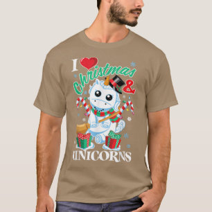 Snownicorn I Love Christmas And Unicorns Girls Cut T-Shirt