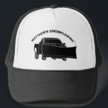 Snowplowing Pickup Truck with Plough Snowplow Trucker Hat<br><div class="desc">Promote your business or add your own custom saying to this hat. It features an illustration of a pickup truck with a snowplow in black and your text above in matching black lettering.</div>