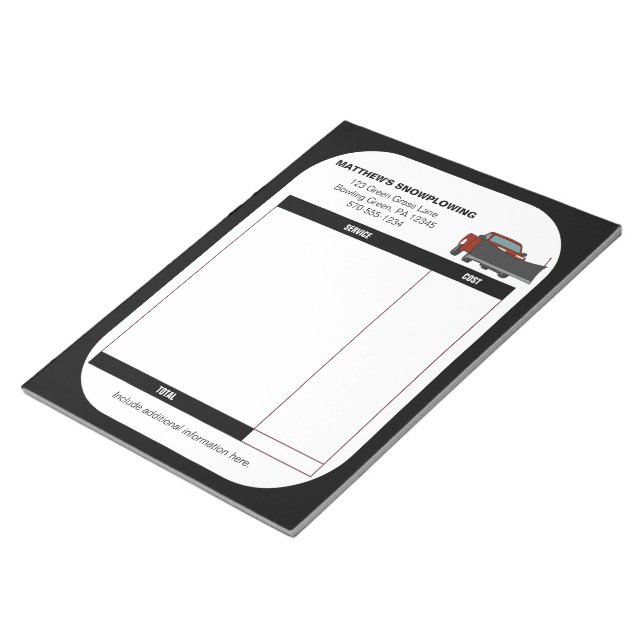 Snowplowing Snow Plough Business Receipt Invoice Notepad (Angled)