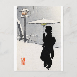 Snowscape and Japanese Geisha Postcard