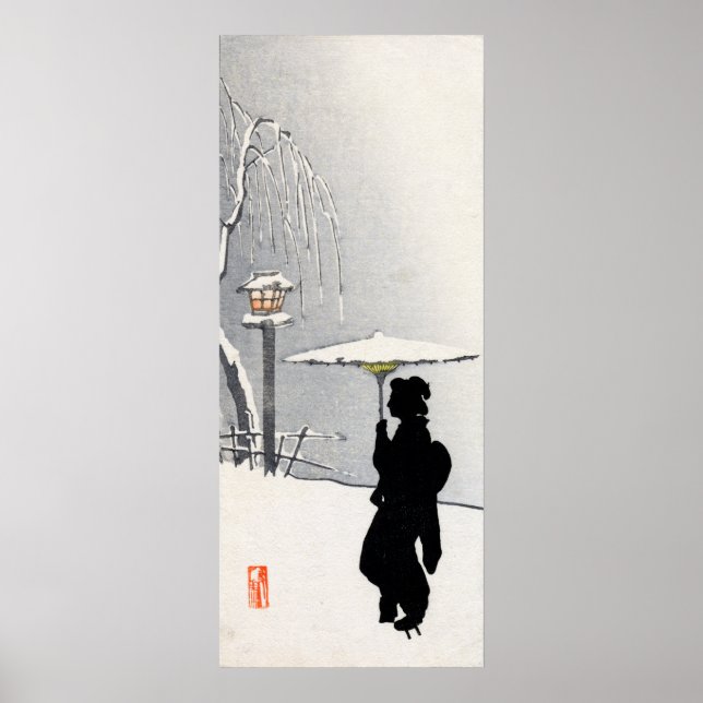 Snowscape and Japanese Geisha Poster (Front)