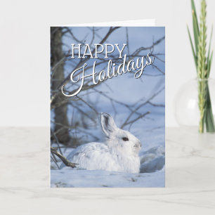 Snowshoe Hare Resting in Snow Holiday Card