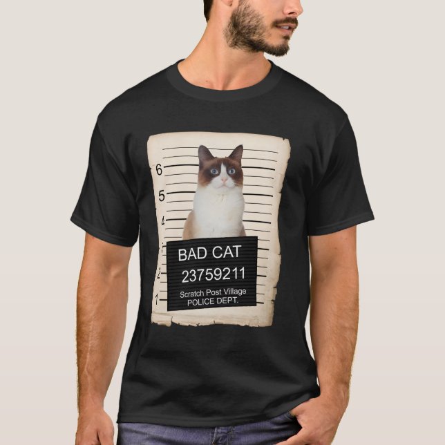Snowshoe Kitten Mug Shot Bad Cat Long Sleeve Shirt (Front)
