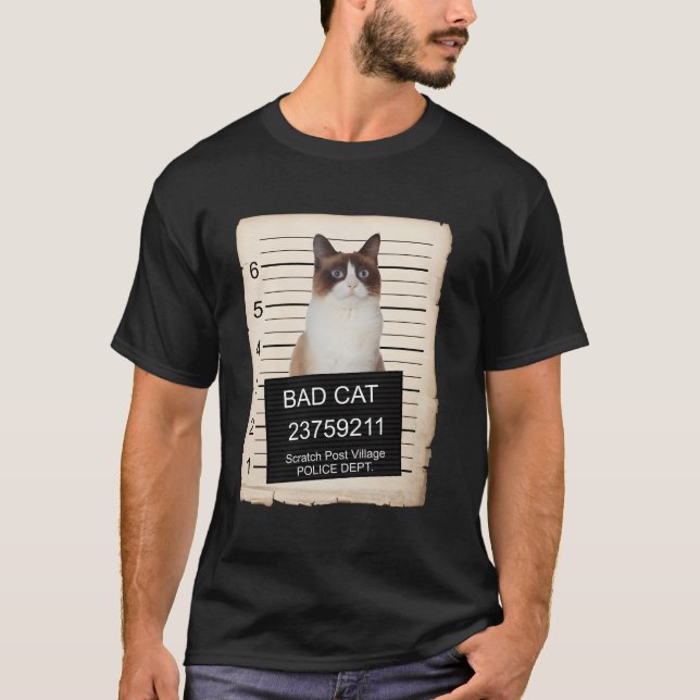 Snowshoe Kitten Mug Shot Bad Cat Long Sleeve Shirt (Front)