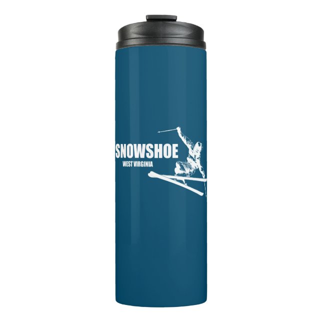 Snowshoe Mountain West Virginia Skier Thermal Tumbler (Front)
