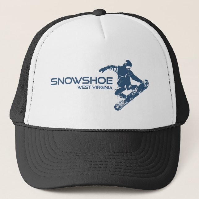 Snowshoe Mountain West Virginia Snowboarder Trucker Hat (Front)