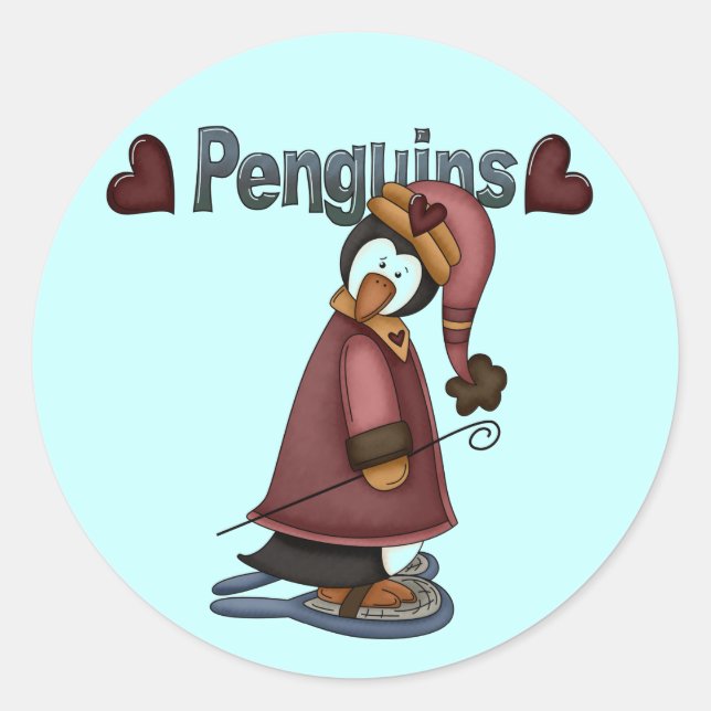 Snowshoe Penguin T-shirts and Gifts Classic Round Sticker (Front)