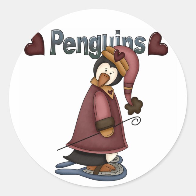 Snowshoe Penguin T-shirts and Gifts Classic Round Sticker (Front)