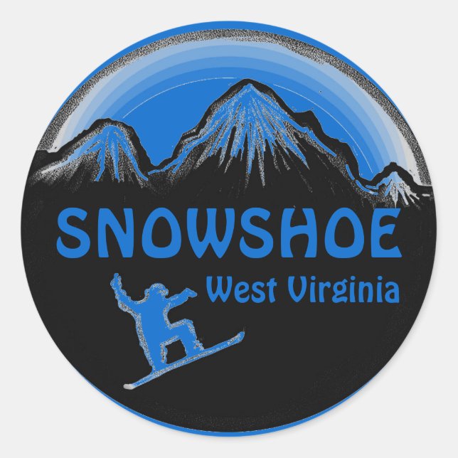 Snowshoe West Virginia blue snowboard stickers (Front)