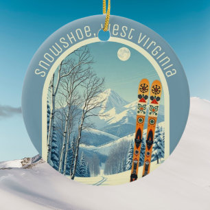 Snowshoe West Virginia ski souvenir  Ceramic Tree Decoration
