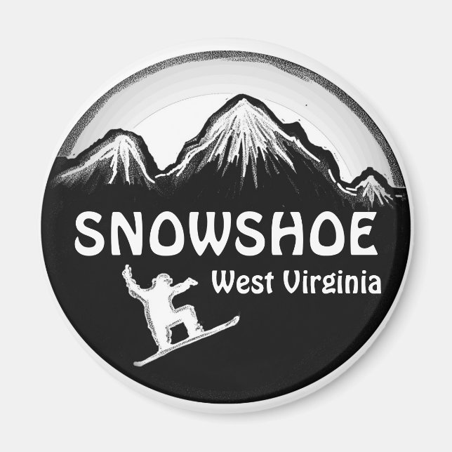 Snowshoe West Virginia white snowboard magnet (Front)