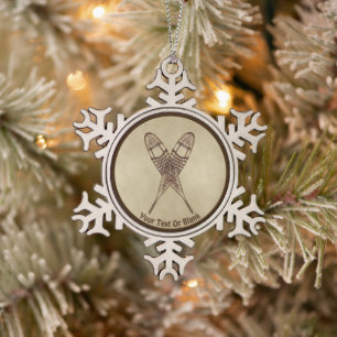 Snowshoes On Old Paper Snowflake Pewter Christmas Ornament