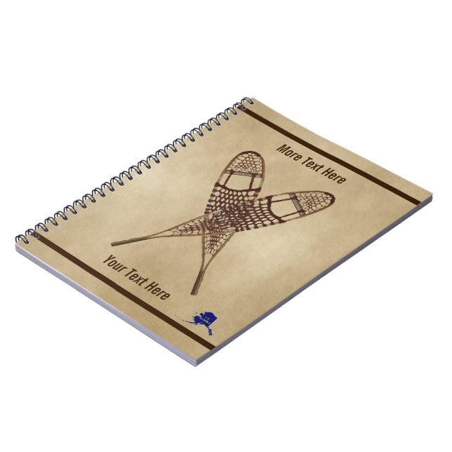 Snowshoes On Old Paper Spiral Notebook (Left Side)