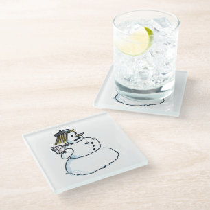 Snowwoman clear glass coaster