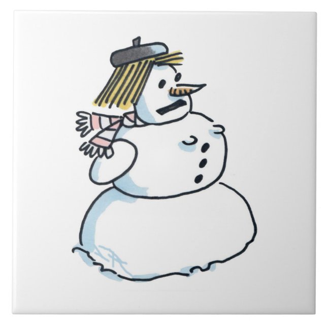 Snowwoman large ceramic tile (Front)