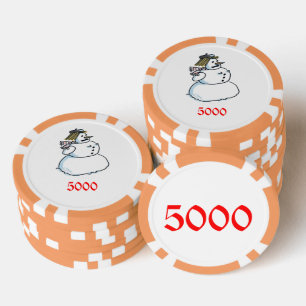 Snowwoman orange 5000 striped poker chip