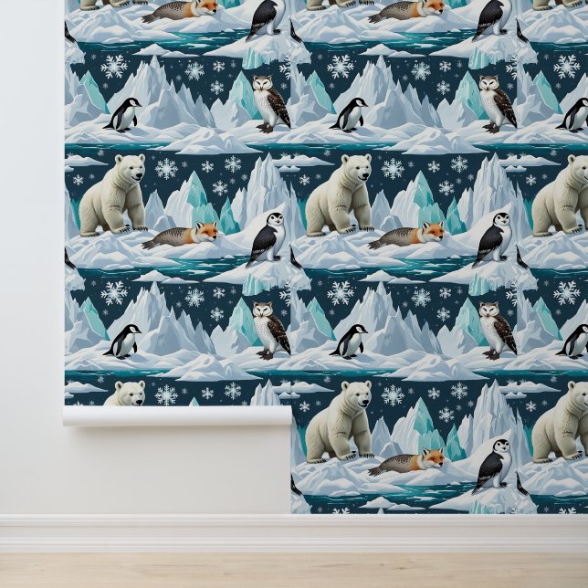 Snowy Adventure Polar Animal Peel and Stick Wallpaper (Application)