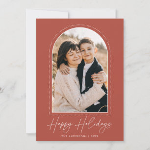 Snowy Arch Rust Happy Holidays Photo Holiday Card