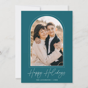 Snowy Arch Teal Happy Holidays Photo Holiday Card