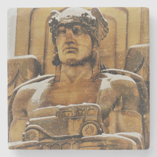 Snowy Art Deco Statue Stone Coaster