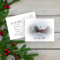 Snowy Barn and Silo Winter Wedding Save the Date