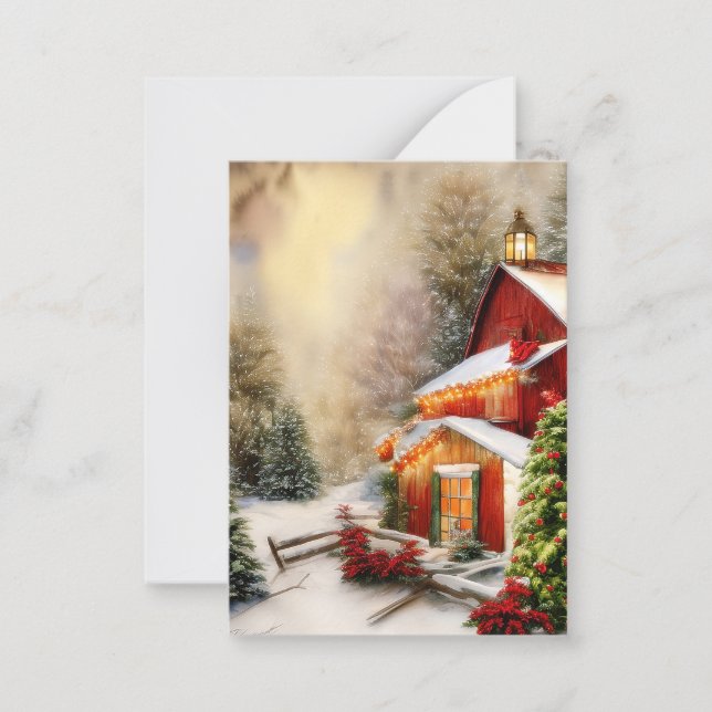 Snowy barn budget mini Christmas Card (Front)