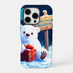 Snowy Bear Christmas Joy Watercolor iPhone 16 Pro Case