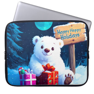 Snowy Bear Christmas Joy Watercolor Laptop Sleeve