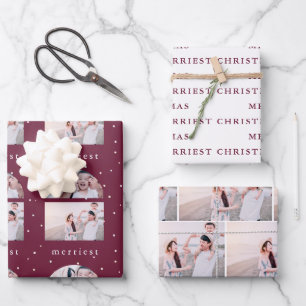 Snowy Berry Merriest Christmas Photo Wrapping Paper Sheet