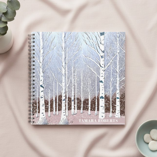 Snowy Birch Trees Christmas Dusty Blue ID1003 Notebook (Creator Uploaded)