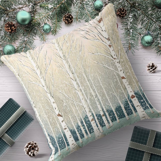 Snowy Birch Trees Christmas Teal ID1003 Cushion (Creator Uploaded)